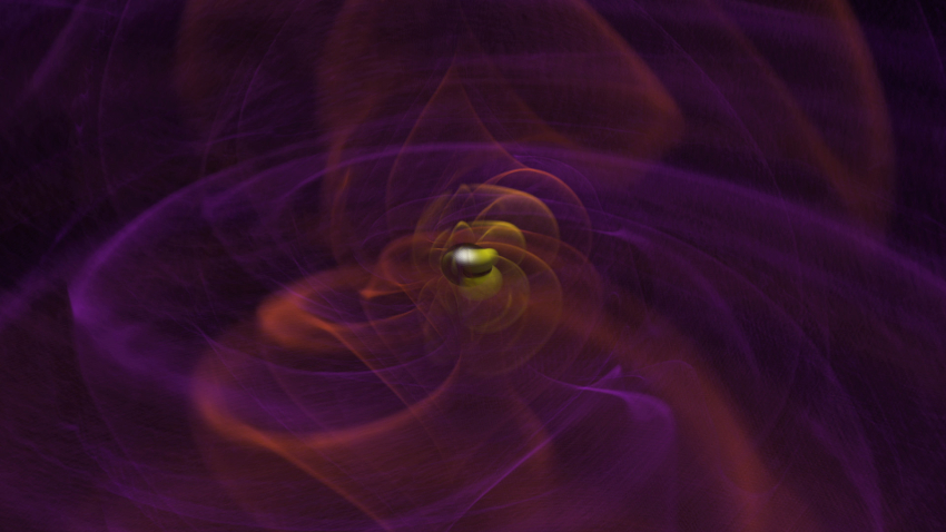 Birleşen bir kara delik çifti sistemi tarafından üretilen kütle çekim dalgalarının simülasyonu