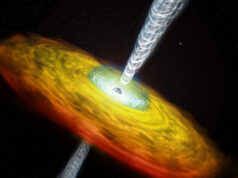 Parçacık jetleri ve madde diskiyle bir kuasar